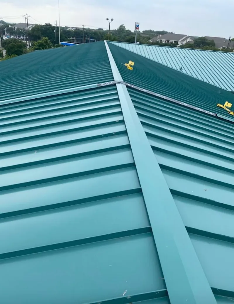 Green commercial metal roof ridge and valley for Metal Roof Repair in Black Diamond